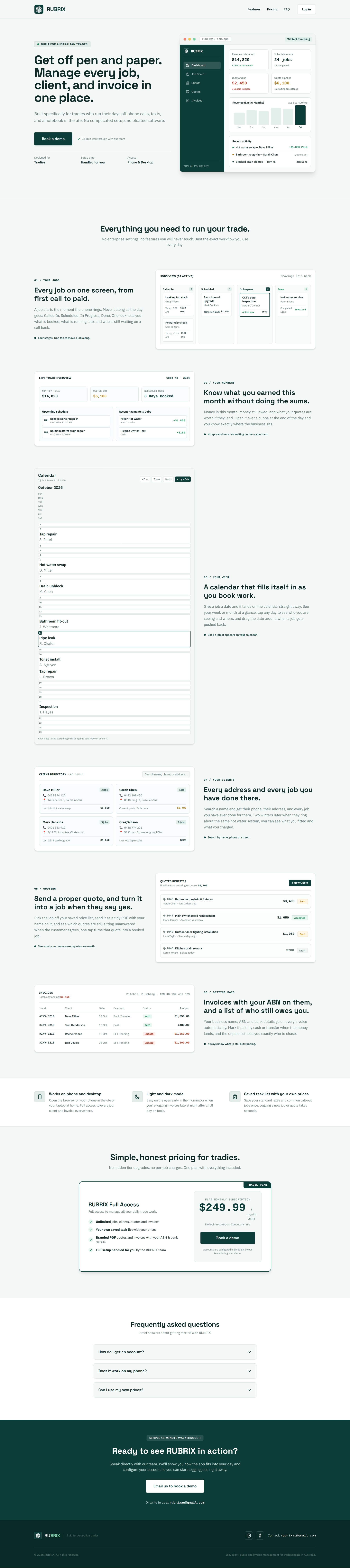 Rubrix Trades SaaS full page screenshot
