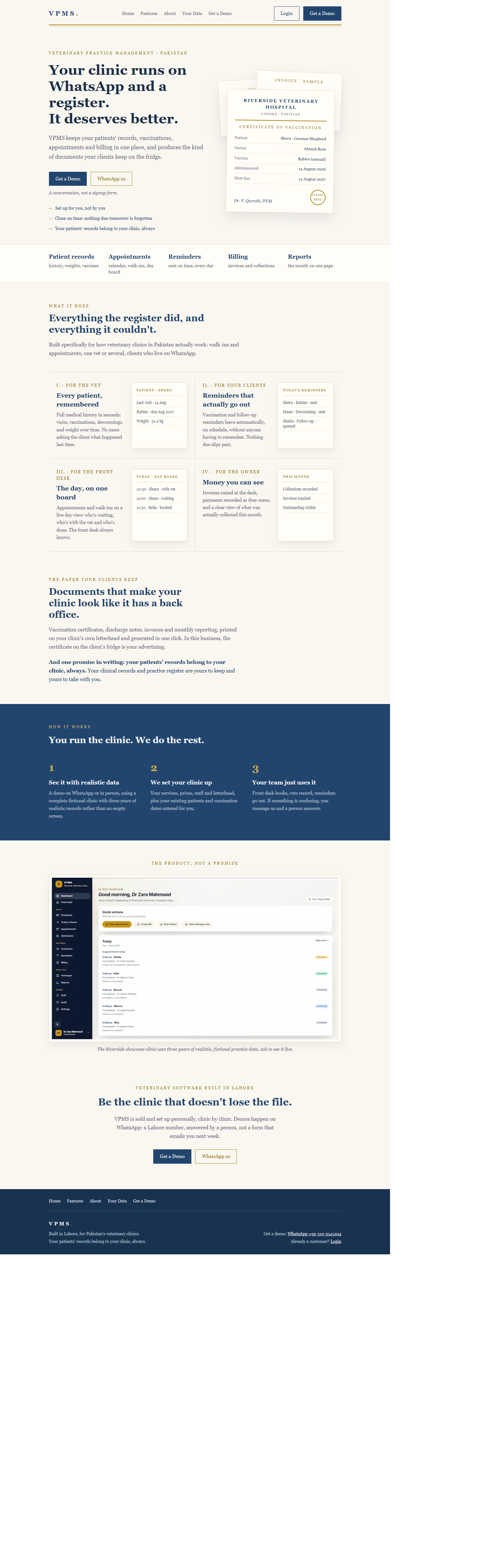 VPMS Clinical Register full page screenshot