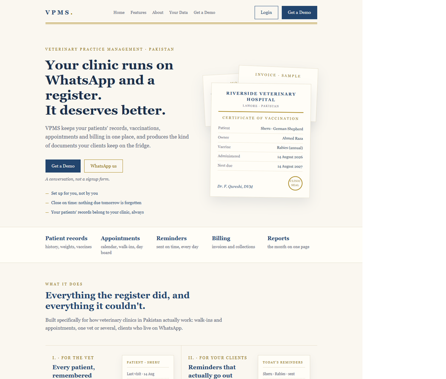 VPMS Clinical Register interface preview